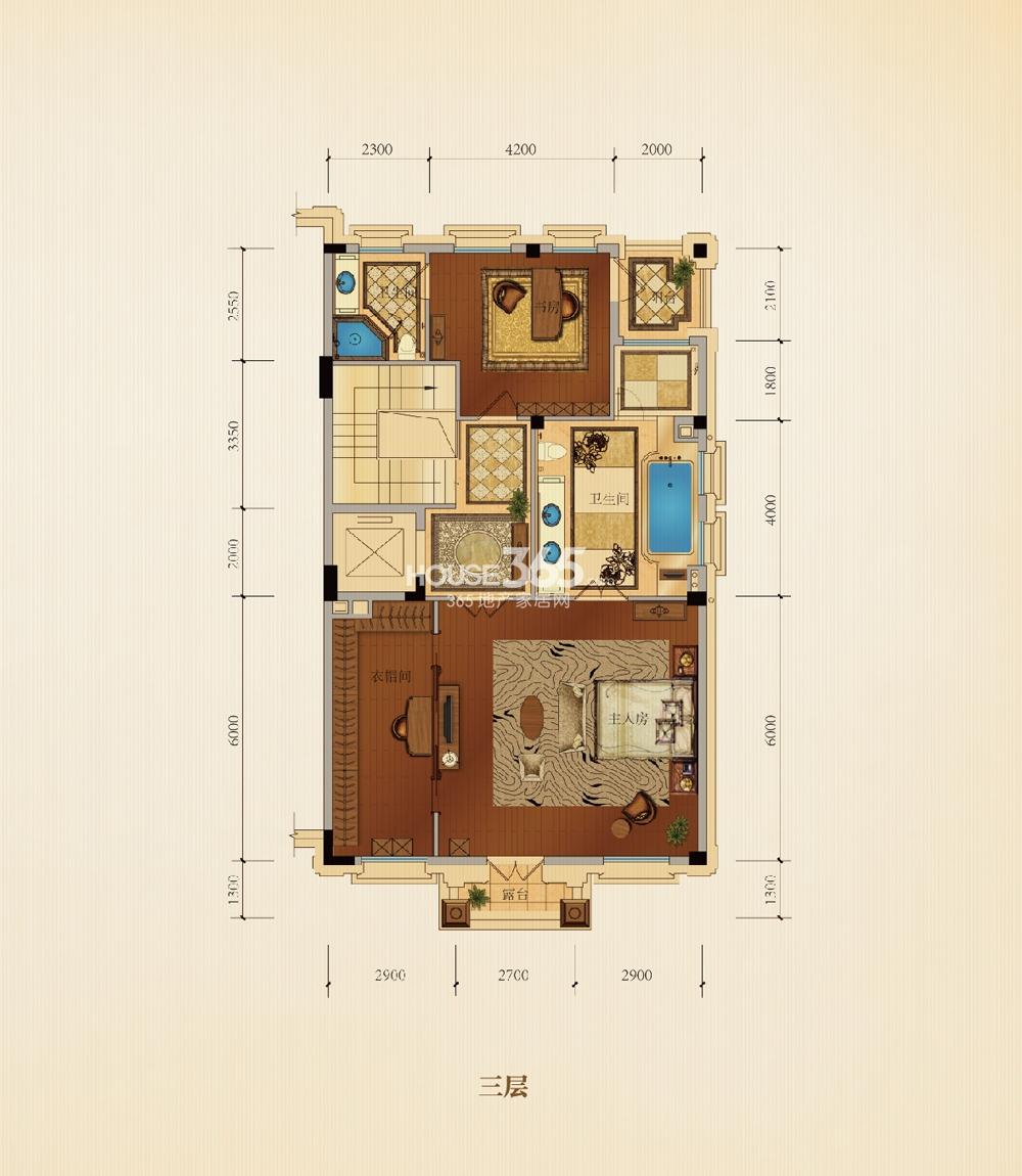 滨江西溪明珠排屋25、26#P1户型边套360方三层