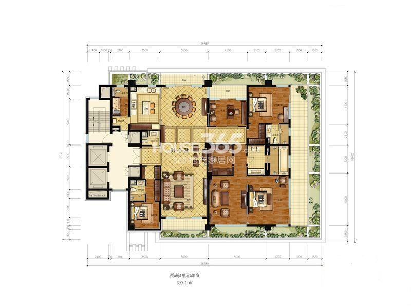 绿城之江1号西5幢1单元501室户型390.40㎡
