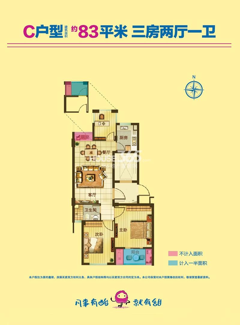 东田怡丰城7号楼C戶型约83方户型图