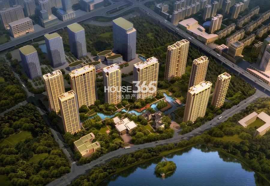 绿地华家池1号住宅和商业鸟瞰图
