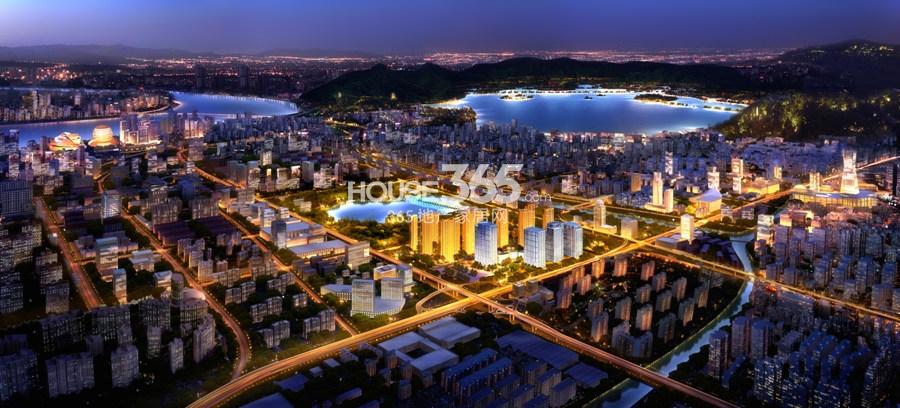 绿地华家池1号区域夜景鸟瞰图