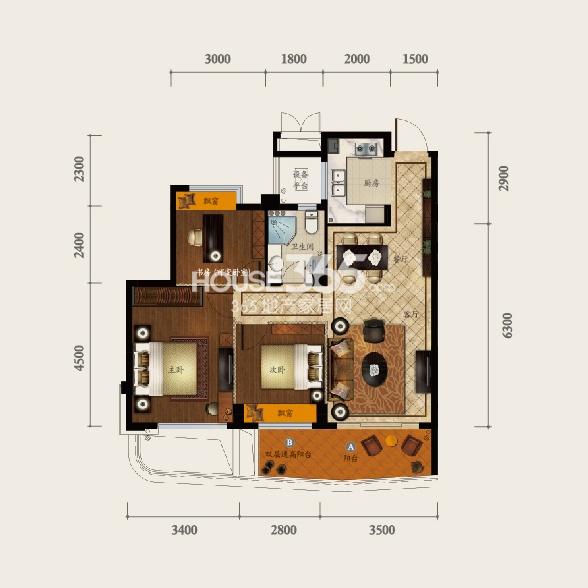 信宇锦润公寓E户型图89方奇数层（3、4号楼） 