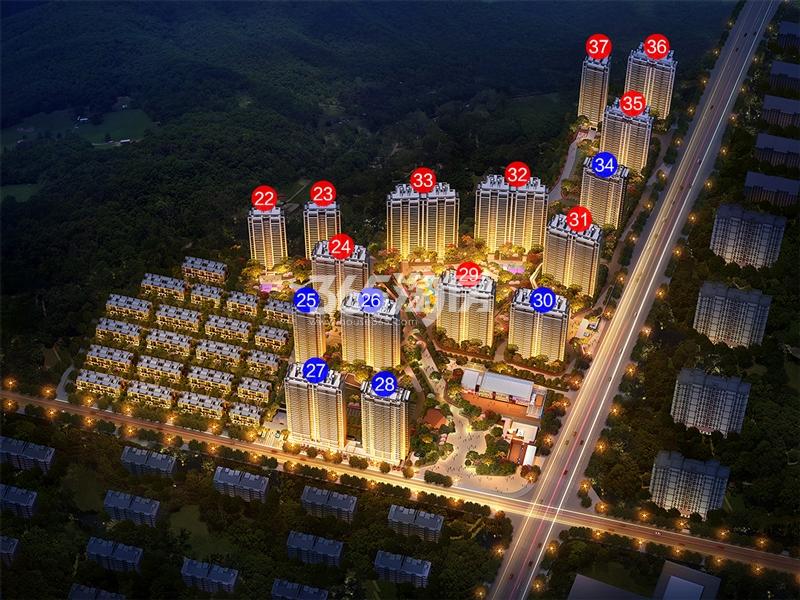 吴越府高层鸟瞰图（带楼幢号）