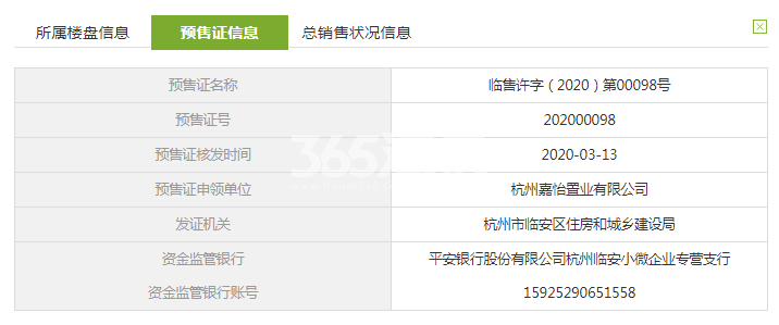临栖云府15#预售证信息