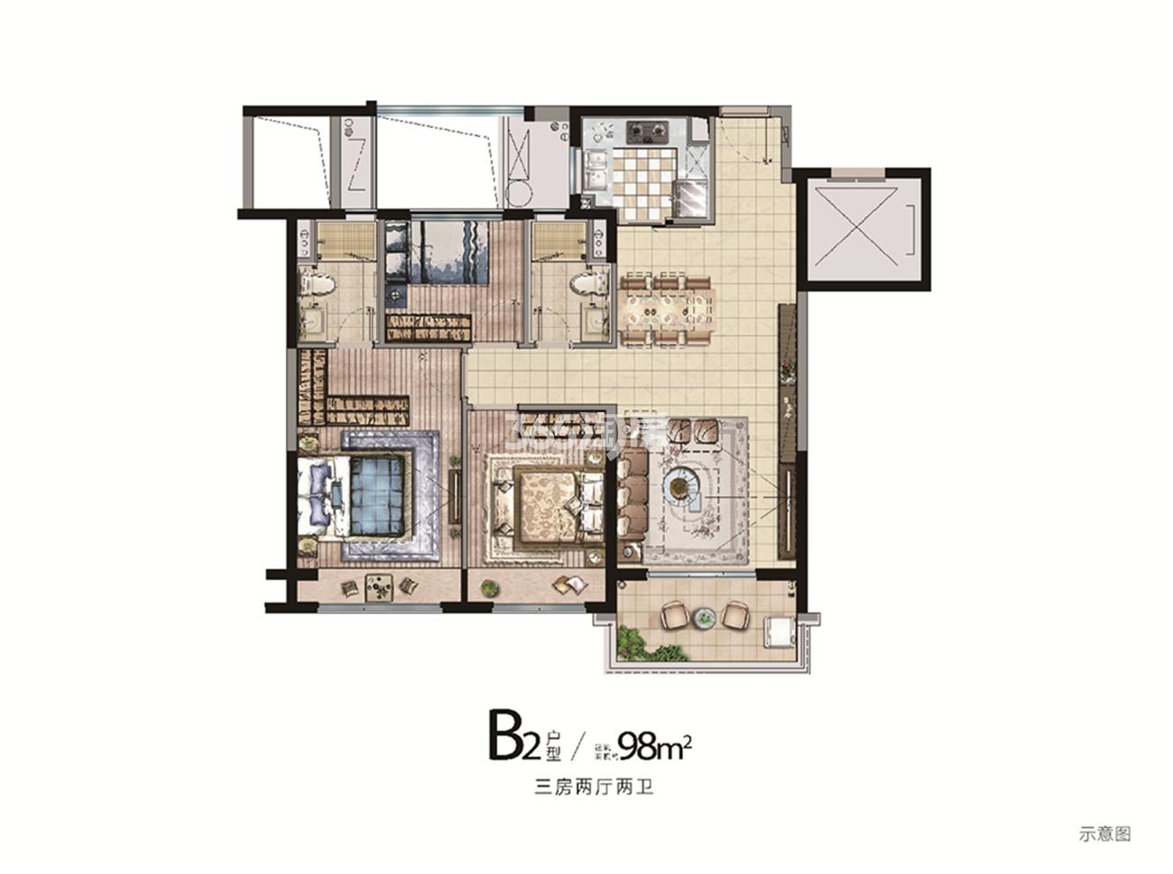 自在天境府B2户型 约98㎡
