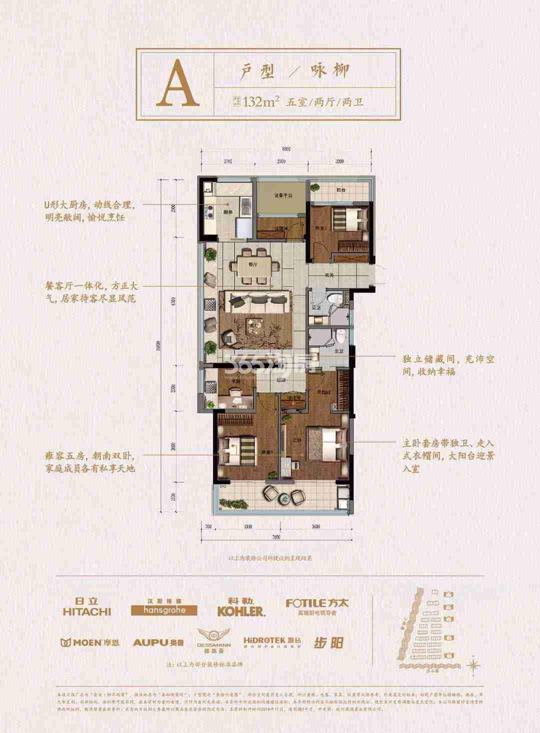 荣安柳岸闻莺1-5号楼132方户型图