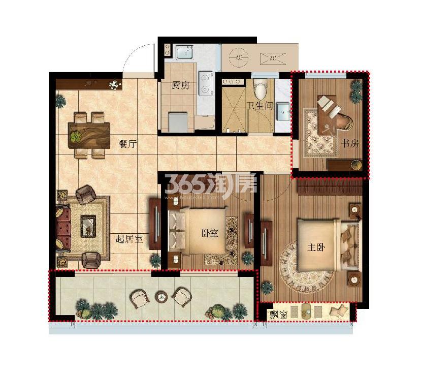 湖山壹品苑一期B1户型 中间套 约82㎡（1-4#）