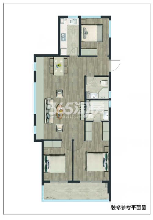地上长麓府C户型建面约99㎡装修示意图