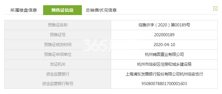 印象苕溪城城城3#预售证信息