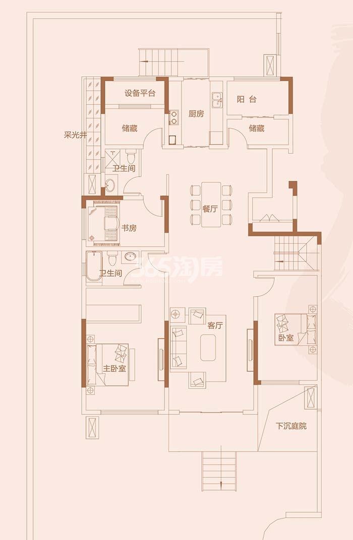 祥源金港湾低密度多层一层复式户型300㎡之一层148㎡