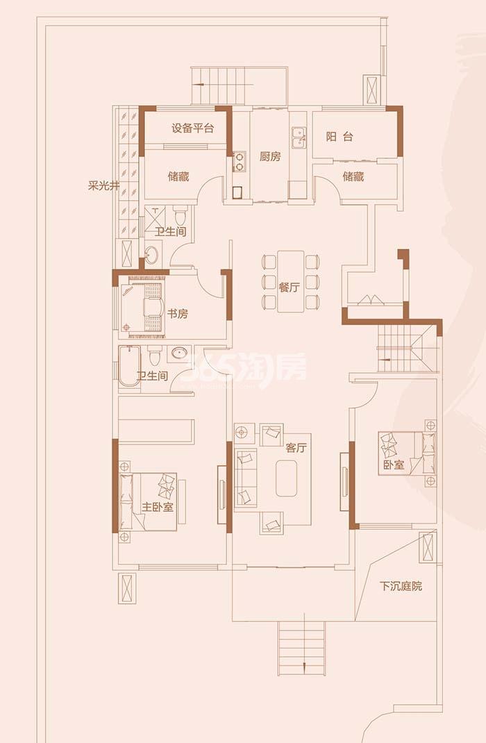 祥源金港湾低密度多层一层复式户型300㎡之一层148㎡