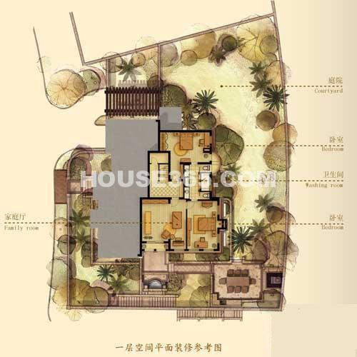 富春泉水湾G一层户型图2室1厅1卫 386.00㎡