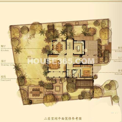 富春泉水湾D二层户型图1室2厅1卫1厨 370.00㎡