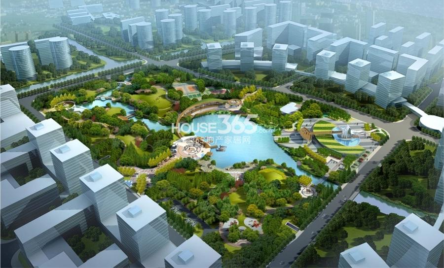 天阳晴朗周边配套——水景公园整体鸟瞰图