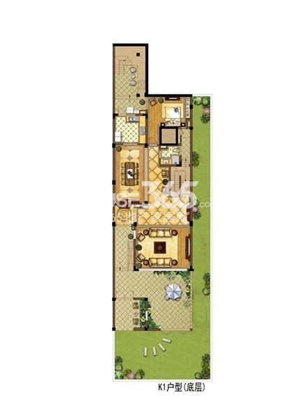 白塘壹号K1户型叠加别墅四室五厅三卫一厨约218㎡ 底层  