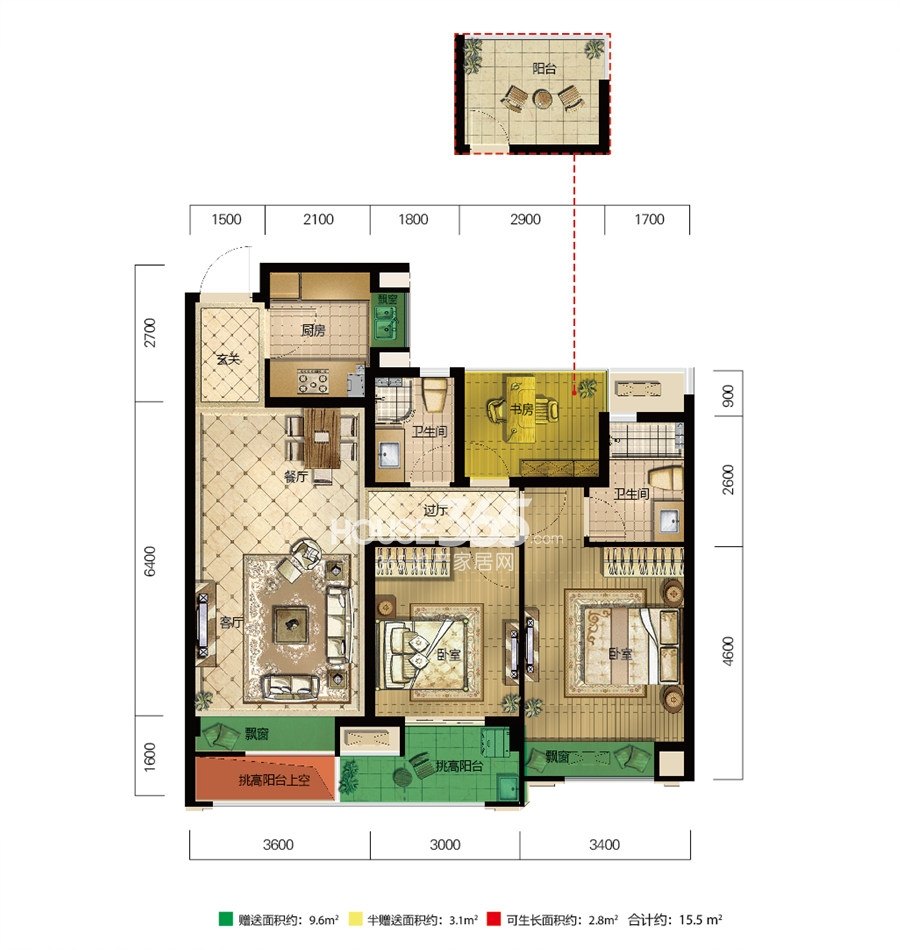 德信大家钱江府A-2c户型偶数层89方（2、6、11、13、17、18号楼）