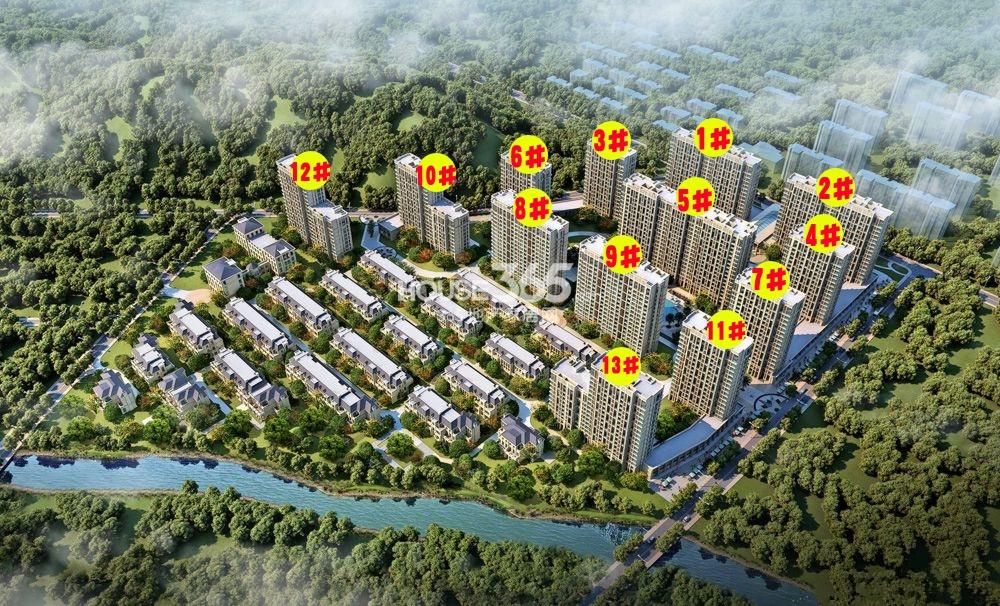 西湖院子项目鸟瞰图（局部带楼幢号）