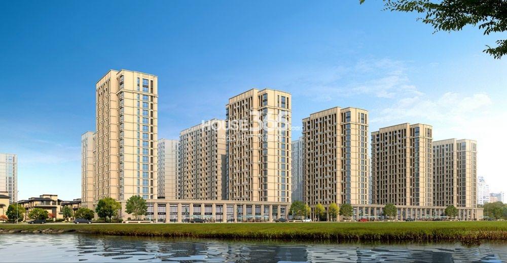 西湖院子项目侧面沿河效果图