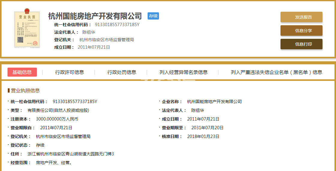 杭州国能房地产开发有限公司营业执照信息