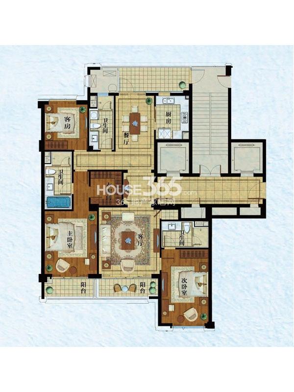 绿城蘭园B户型4室2厅3卫1厨 189.00㎡