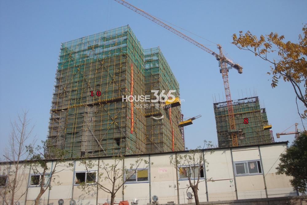 2013年12月中旬在西兴直河畔仰拍玲珑府项目10号楼、8号楼