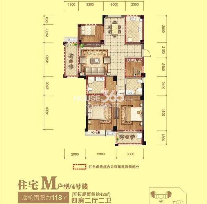 郡乐苑M户型图118方（4号楼）