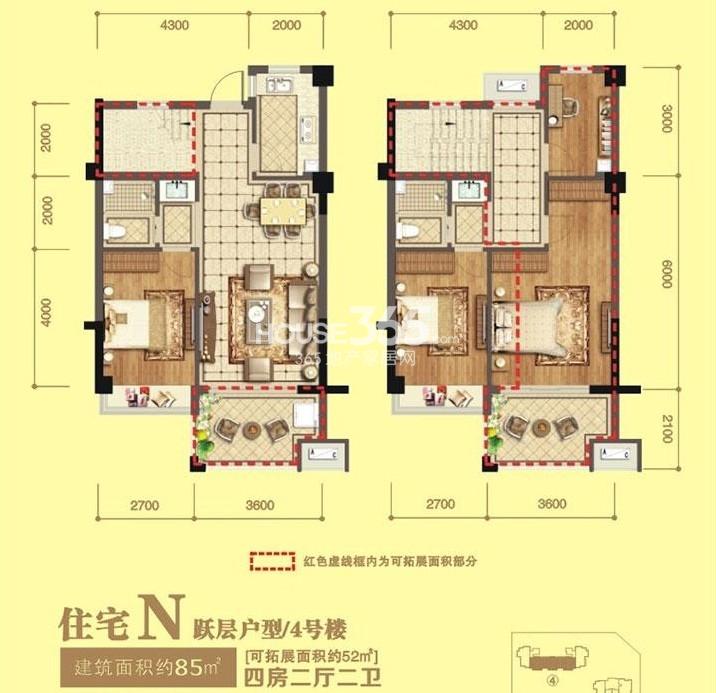 郡乐苑N跃层户型图85方（4号楼）