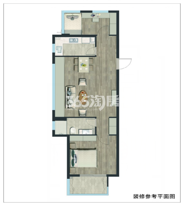 地上长麓府B户型建面约78㎡装修示意图