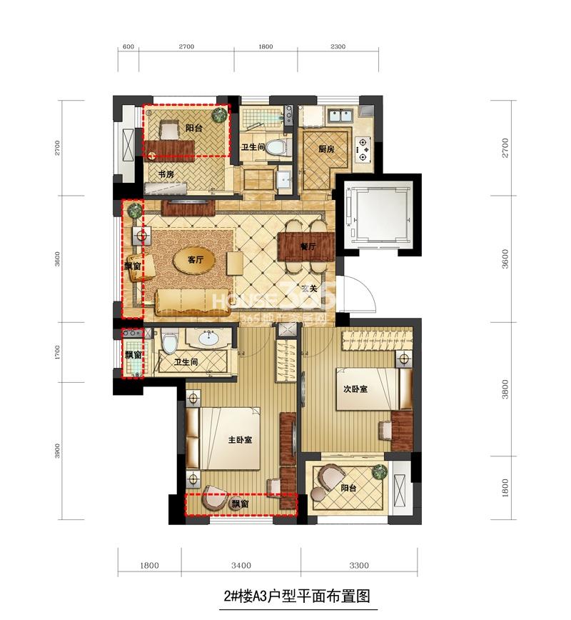 赞成龙兴道一号2号楼A3户型3室2厅2卫89方