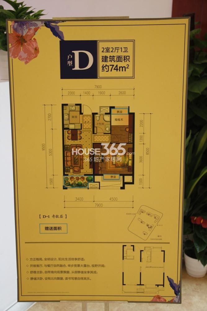 广宇锦绣桃源1-6号楼D-1户型 奇数层 约74㎡