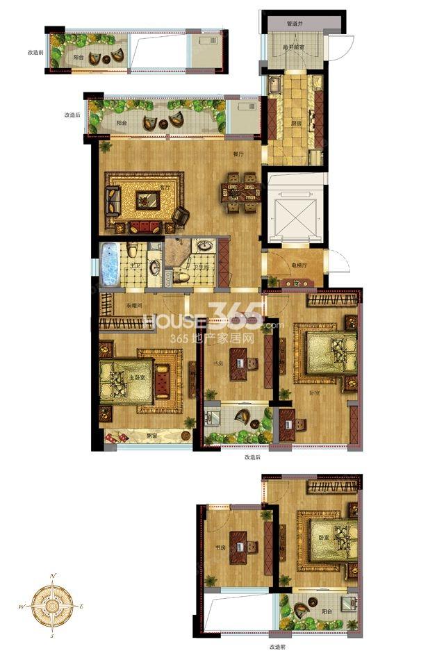 绿地旭辉城6号楼E户型 138㎡ 3室2厅2卫