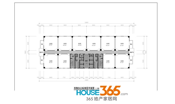 正奇金融广场西侧办公标准层平面图