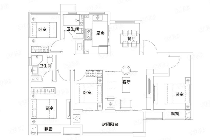 金辉中梁优步学府127㎡E2户型户型