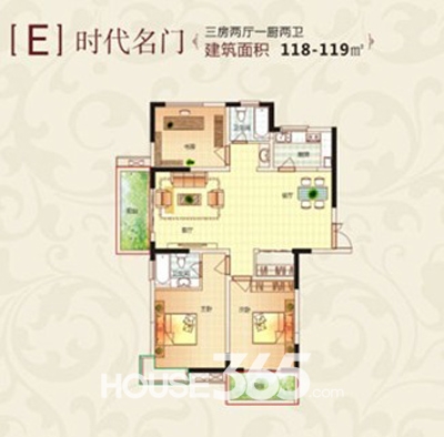 万家四季城E户型-时代名门