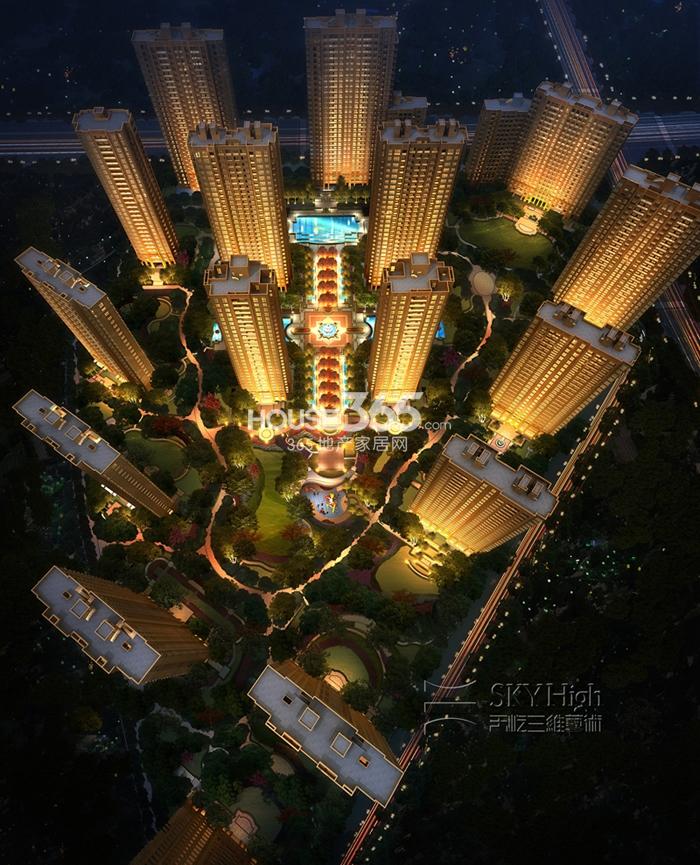 钱塘梧桐蓝山二期整体鸟瞰夜景图
