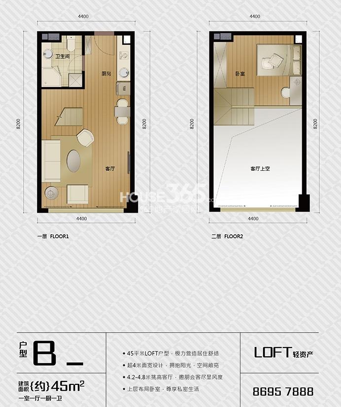 置鼎明珠1号B户型图45方