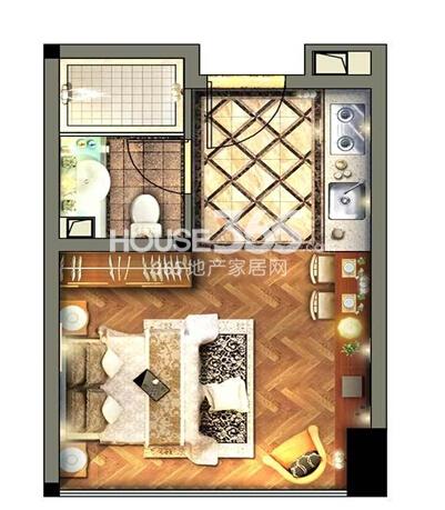 苏州城市生活广场标准层A3户型1室0厅1卫1厨41平
