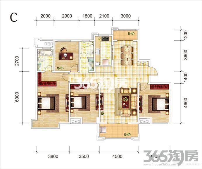 琥珀瑞安家园4室2厅2卫1厨175平米C户型