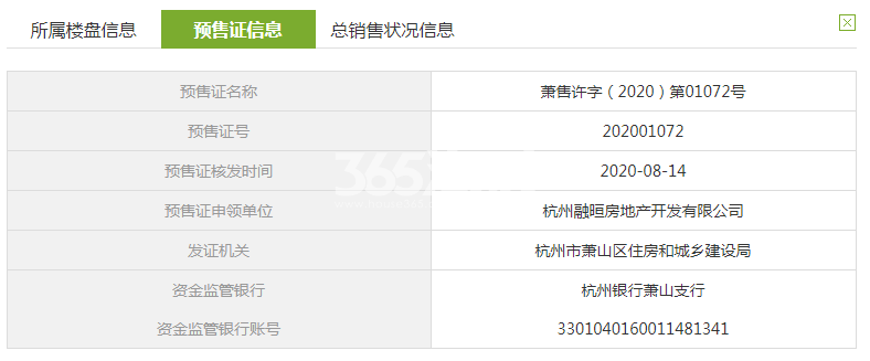 融信旭辉湘湖悦章25、27#预售证
