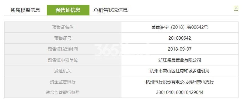 德信浙旅天空之翼15幢预售证信息