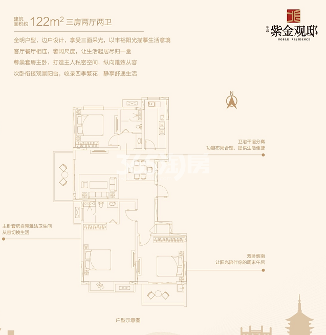 中垠紫金观邸D户型图约122㎡