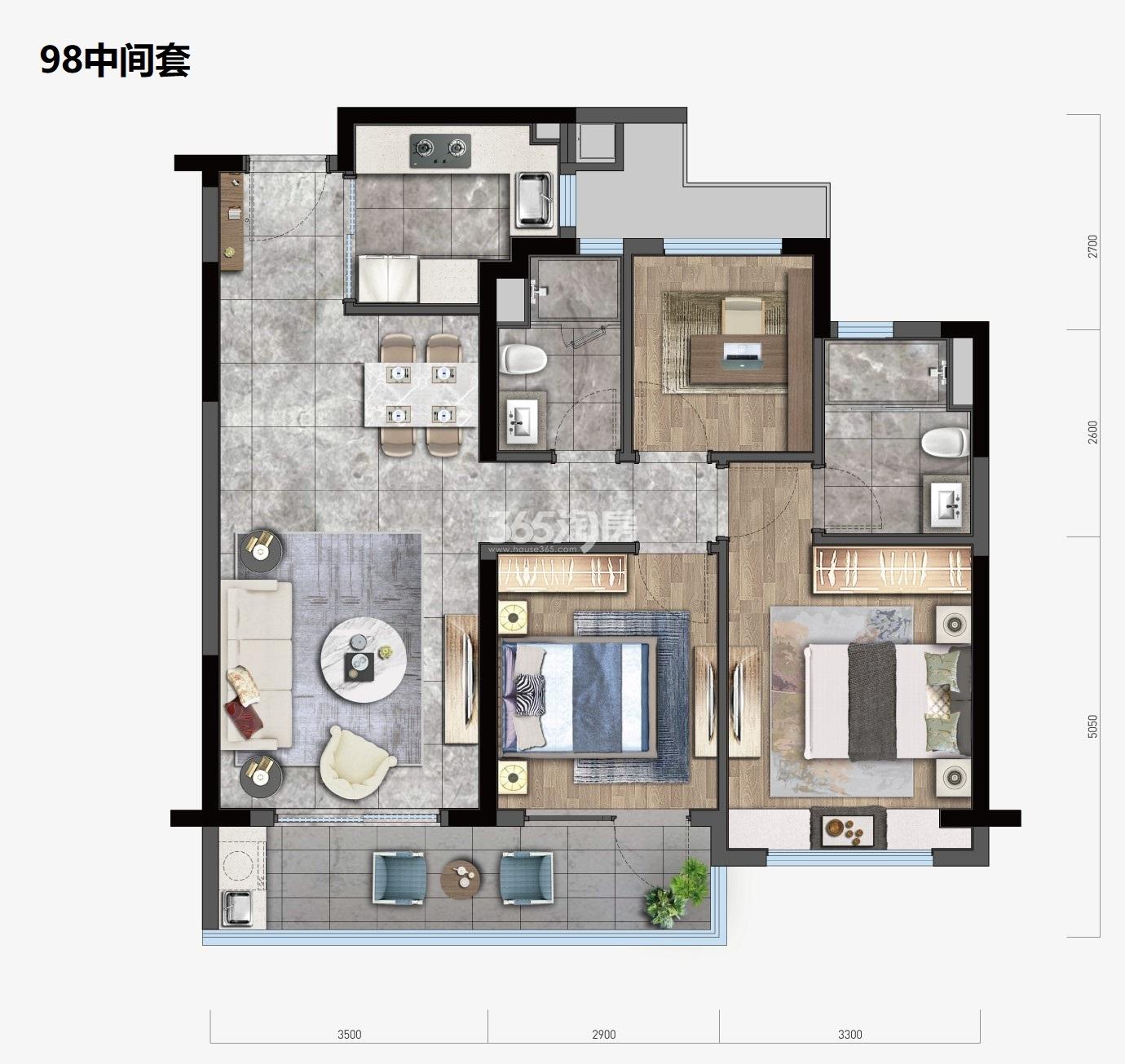 龙湖融信天琅府d户型98方中间套