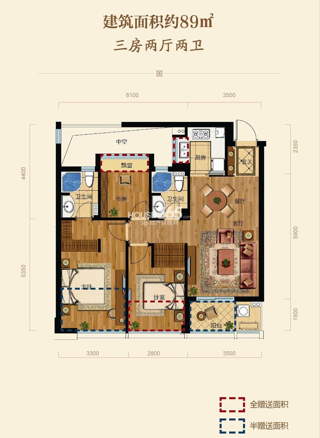 滨江金色江南89方户型图 (1-7号楼)
