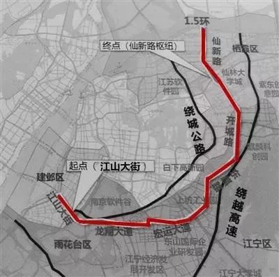 5环快速路位于南京市绕城公路与绕越高速之间起点对接长江五桥南接线
