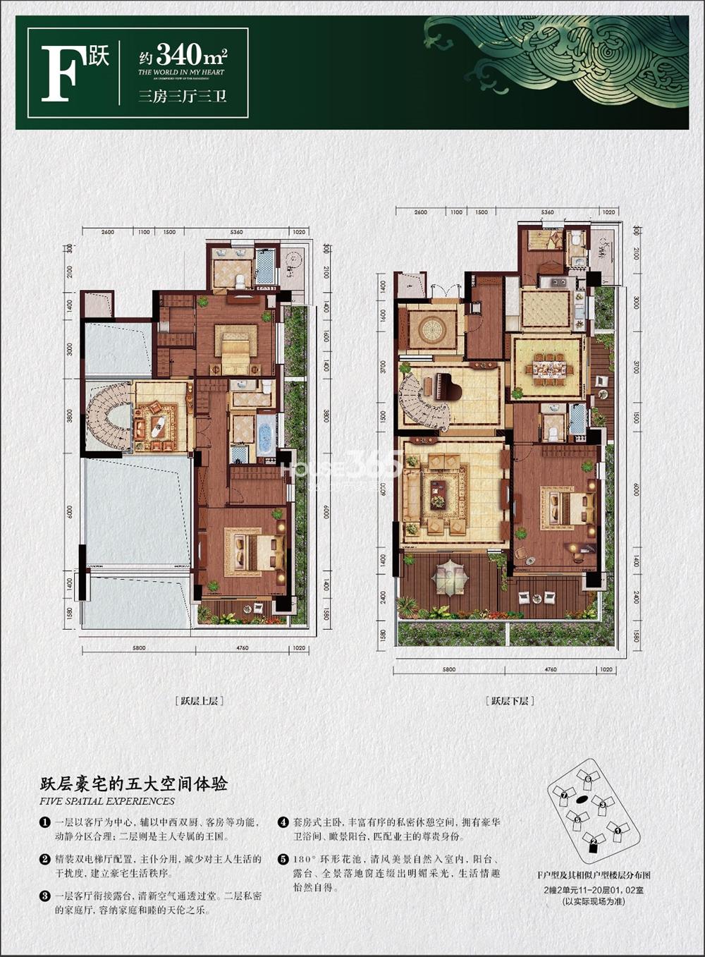 绿城之江1号西区栖云2幢的2单元11—20层01,02室f跃户型340方户型图