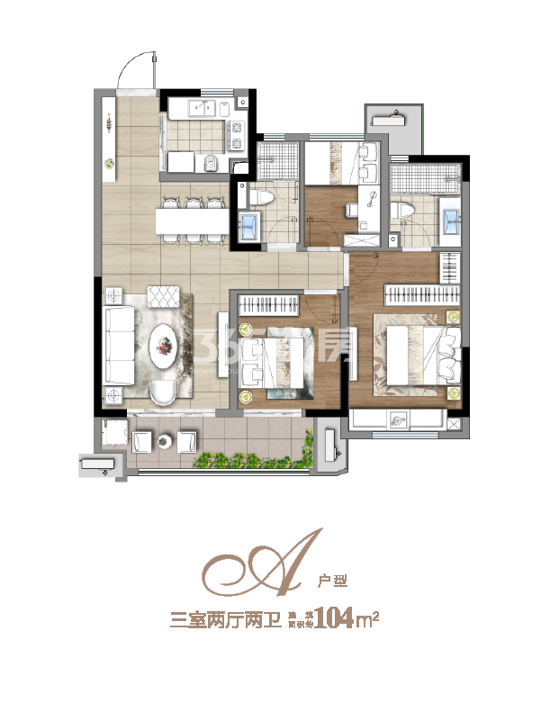 时代艺境a户型(建面约104㎡)