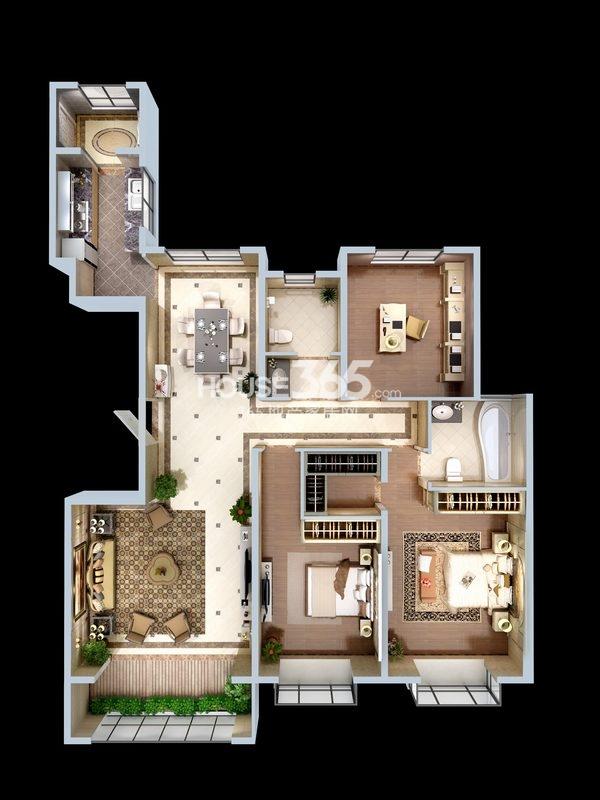 朱雀云天3#楼b户型 三室两厅一厨两卫 约156.02㎡