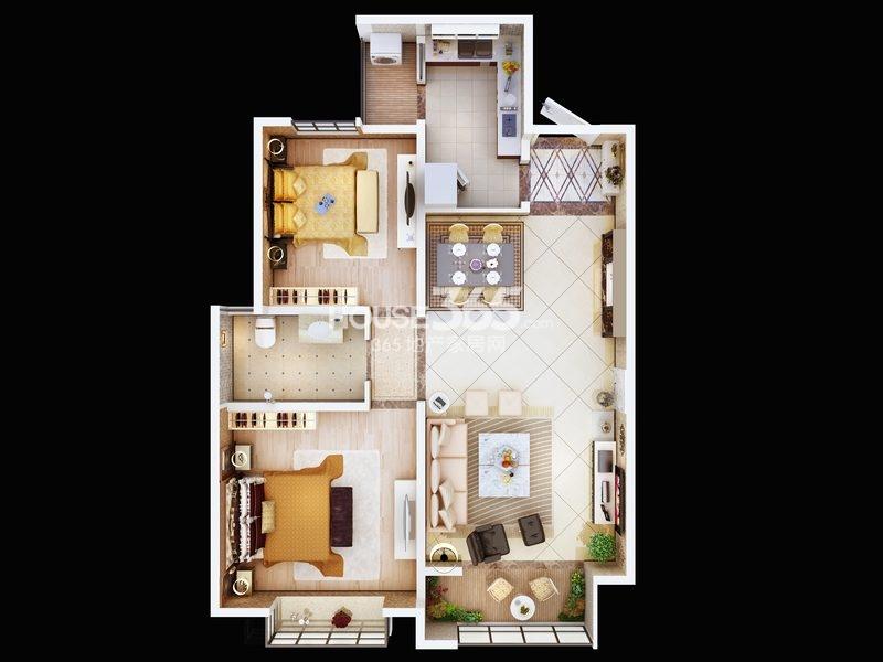 朱雀云天5#楼b户型 两室两厅一厨一卫 约103.16㎡